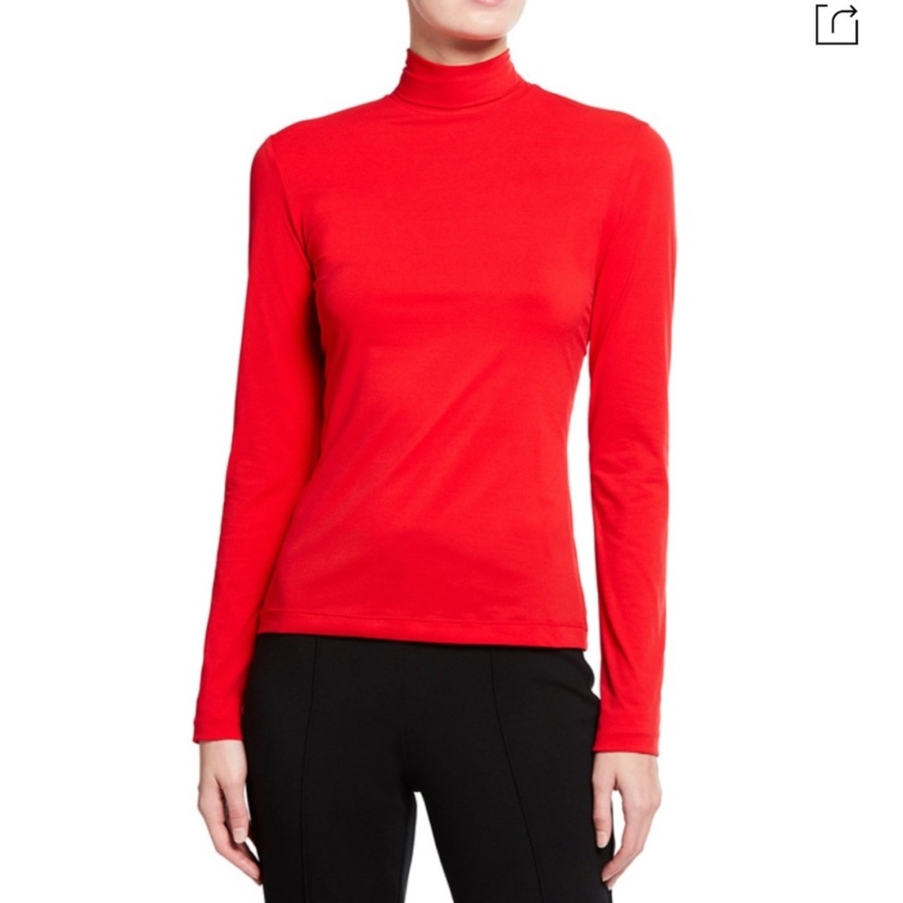 ST. JOHN Red Mock Turtleneck Lightweight Nylon Spandex Size Medium